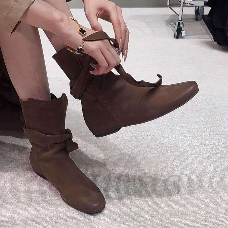 Ankle Boots for Women Flats Leather Shoes Designer Winter 2024 Trend New Casual Soft Cozy Walking Shoes Woman Chelsea Snow Botas