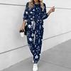Women Floral Print Two Piece Outfit, Long Sleeve Crew Neck Top & Drawstring Jogger Pants Casual Tracksuit for Spring Autumn