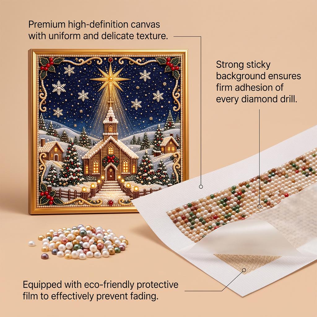 Christmas Pearl Art DIY Kit Winter Church Snow Scene