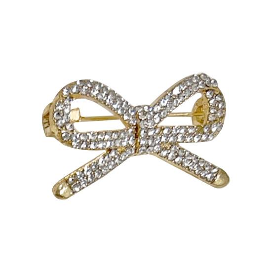 Women Brooch Bowknot Shape Anti-Rust Finish Shawl Clip with Faux Pearl Rhinestones Inlaid Sweaters Scarves Jackets Decorative Anti-exposure Pin