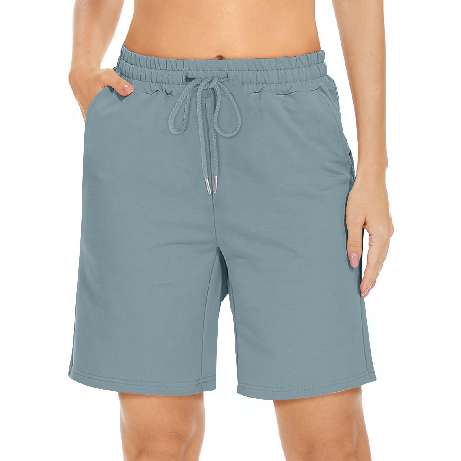 

Женские шорты повседневные летние удобные эластичные шорты для бега с высокой талией и завязками на шнурке с карманами XL небесно-голубой