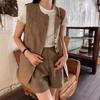 2024 Summer Women's Luxury Minimalist Linen Vest and Shorts Set