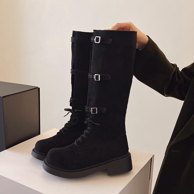 Yueyu Versatile Miu Boots Women's 2025 New Strap High Knight Boots Square Head Buckle But Knee Boots