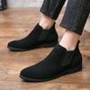 Fashion Chelsea Boots Men Winter Suede Shoes Man Casual Leather Boots Male Footwear Warm Plush Fur Slip On Ankle Boots For Men