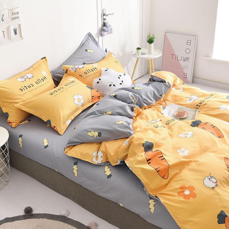 Four-piece Bedding Washed Cotton Single Double Student Three-piece Bed Linen Quilt Cover Pillowcase