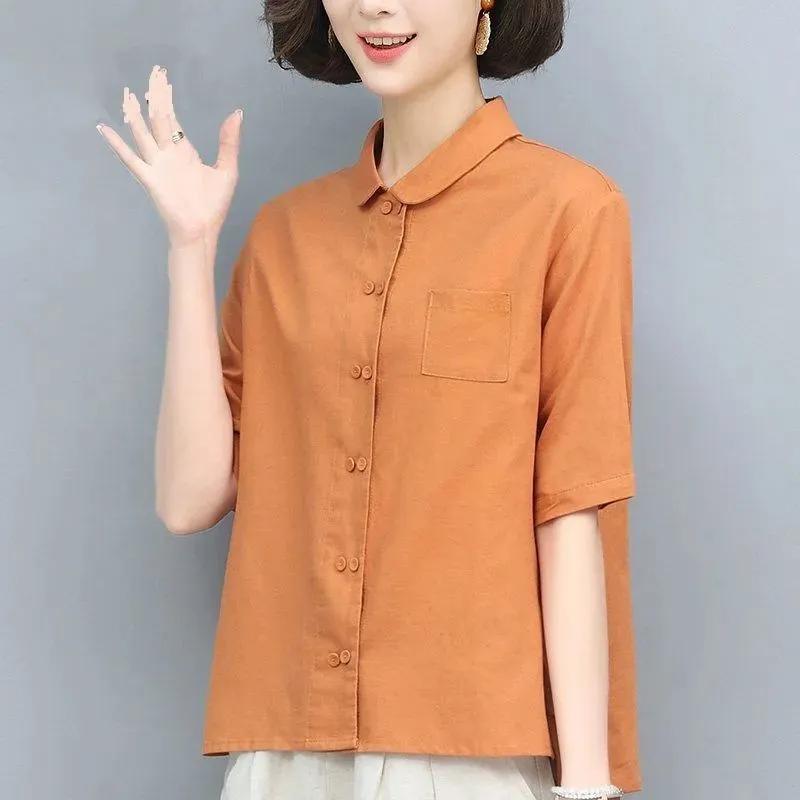 

Pure Cotton Shirt Women s New Summer Middle-aged Mother s Loose Fashionable Casual Top M оранжевый