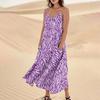 Women's Fashion Casual Floral Print Sleeveless Pocket Long Beach Dress