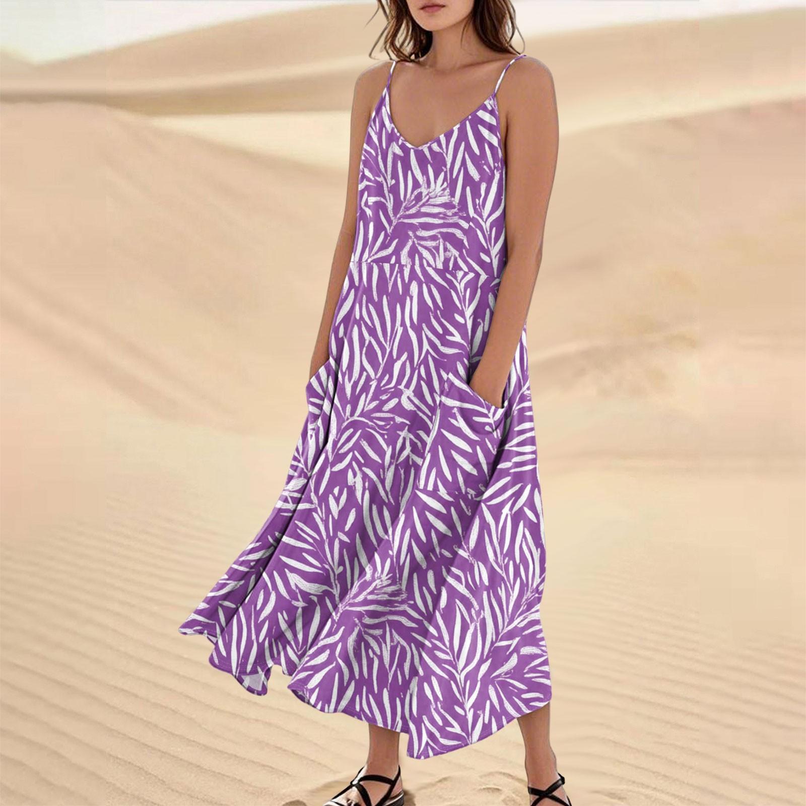 

Женское модное повседневное длинное пляжное платье без рукавов с карманом и цветочным принтом M