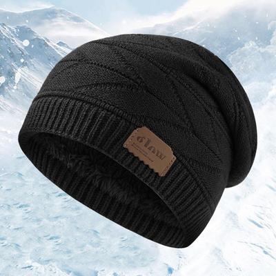 Winter Herren Mütze Gestrickt Dehnbar Aufgeraut Dickes Plüschfutter Einfarbige Ohren