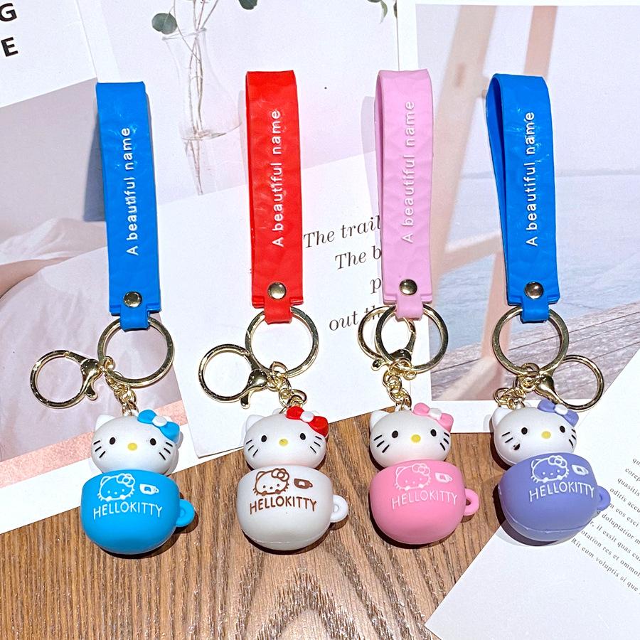 Creative Cartoon Teacup Kt Cat Keychain Hello Kitty Cute Pendant Schoolbag Pendant Girl Student Pendant