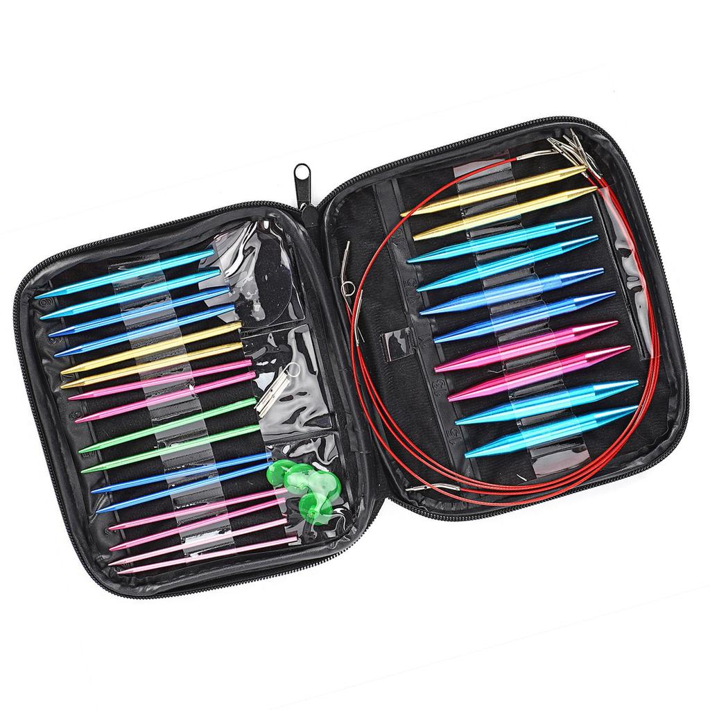 1 Set Ace de Tricotat Circulare Interșanjabile 13 Mărimi 3.0mm‑10mm cu Etui