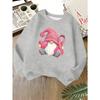 Kids Unisex Crewneck Sweatshirt, Pink Ribbon Gnome Heart Breast Cancer Awareness Print Soft Long Sleeve Pullover For Boys Girls Over 4 Years Old