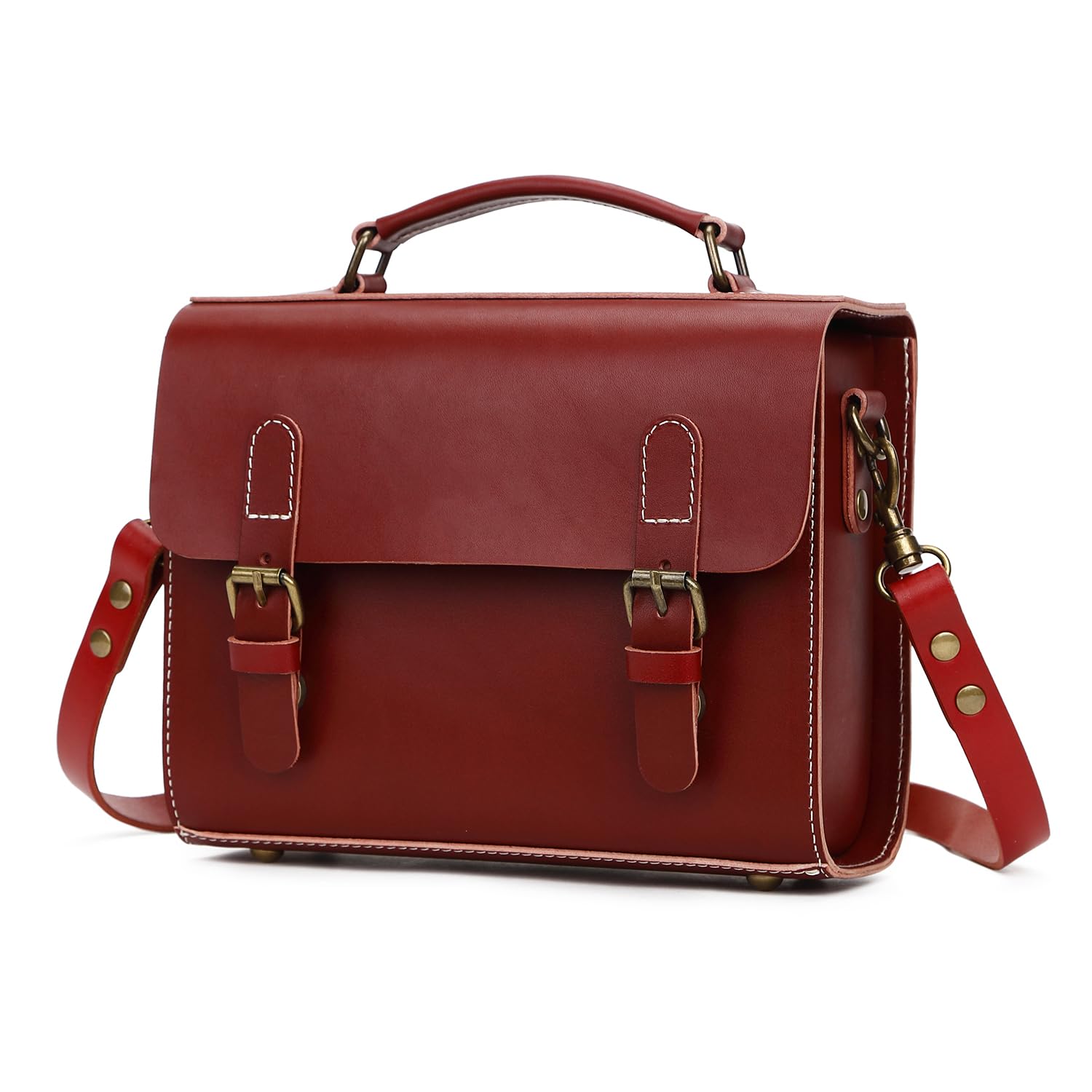 

Leather Satchel Bag Shoulder Bag for Women All Leather Cowhide Leather Commuting Unisex Girl Retro Handbag Genuine Leather Bag Red [HEALTIM]