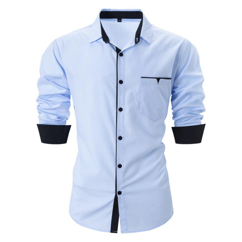 Men's Spring Autumn Men's Fashion Checkered Color Blocked Business Slimming Casual Shirt Long Sleeved Shirt