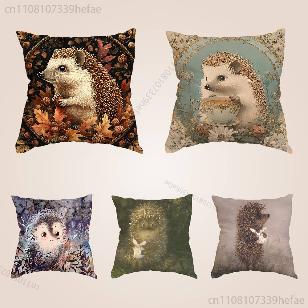 Retro Vintage Hedgehog Print Polyester Pillow Case for Valentine gift Home Sofa Cushion Cover Decoration Custom