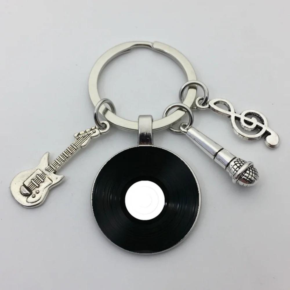 New Simple Classic Style Vinyl Record Retro Phonograph Record Dome Glass Keychain Music Couple Keychain