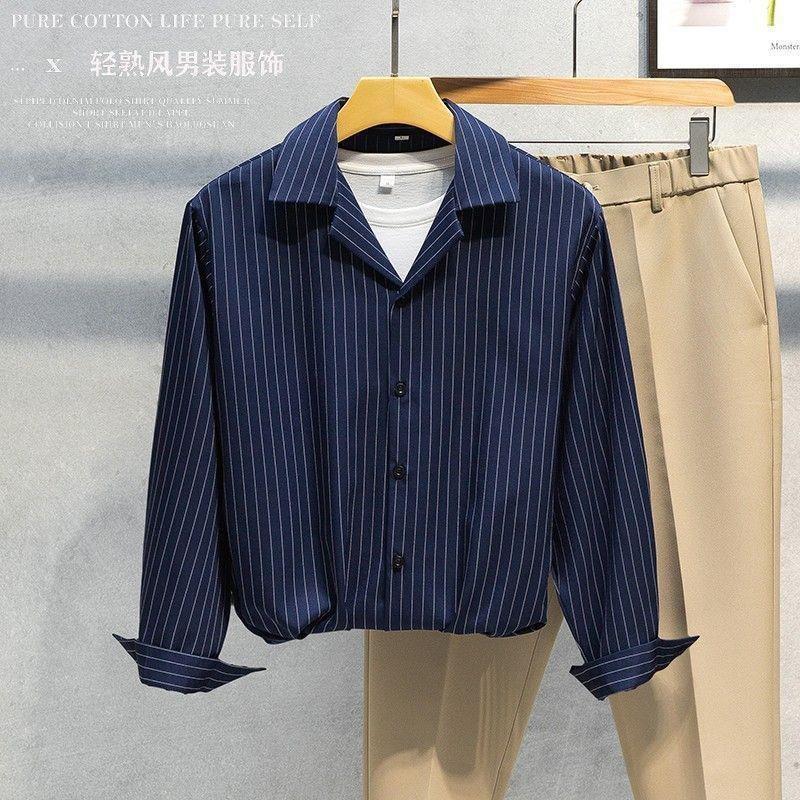 Fashion Turn-down Collar Simple Comfortable Versatile Selling Summer Hot Selling Men's Clothing Comfortable Stripe Long Sleeve