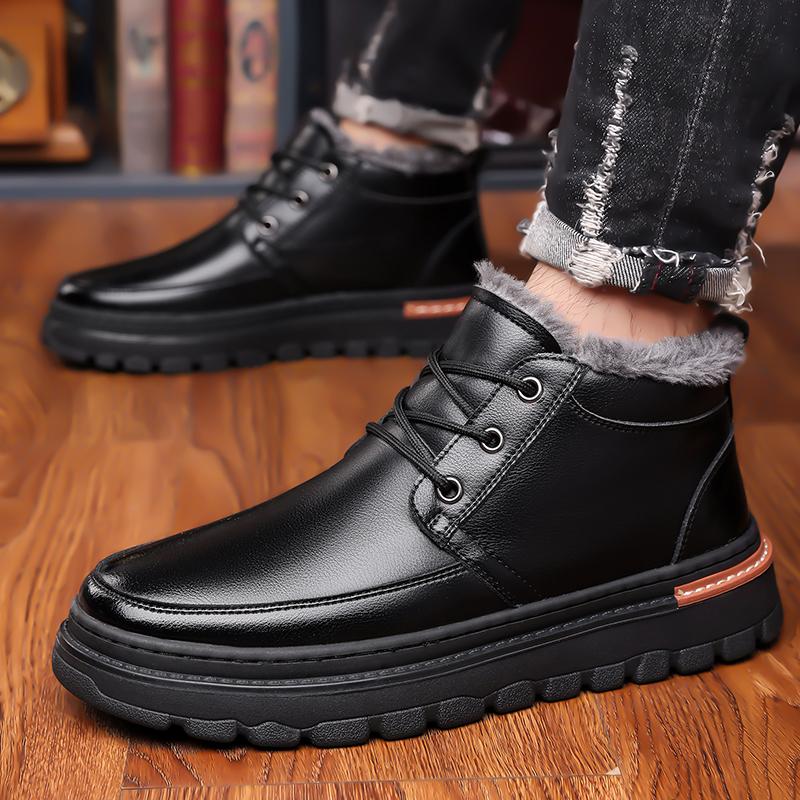 FashionMen Boots Lace Up Thick-soled Men's Shoes Leather Tooling Shoes Outdoor All-match High-top Leather Boots Zapatos De Hombre
