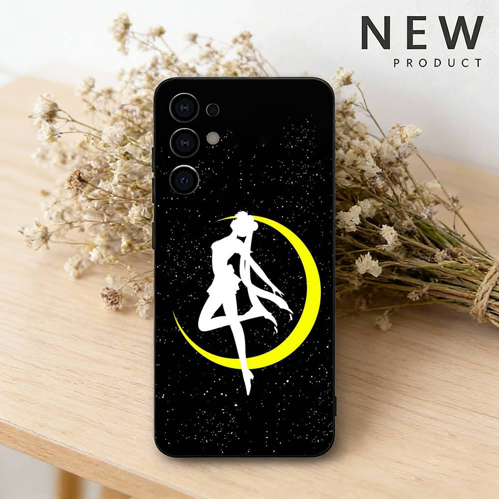 S-Sailor Anime Moon Phone Case For Samsung S26,25,24,23,22,30,21,10,9,Ultra,Plus,Lite Black Soft Case