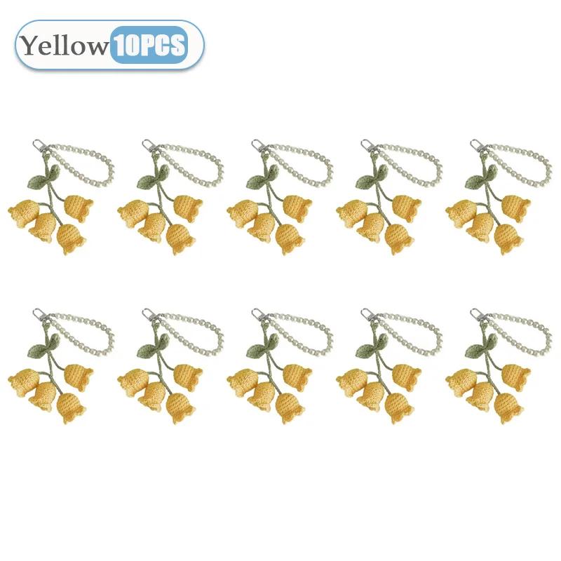 1-20PCS Creative Wool Crocheted Bolling Orchid Key Ring Ins Cute Girl Pearl Chain Key Chain Handmade Knitted Bag Pendant Gifts