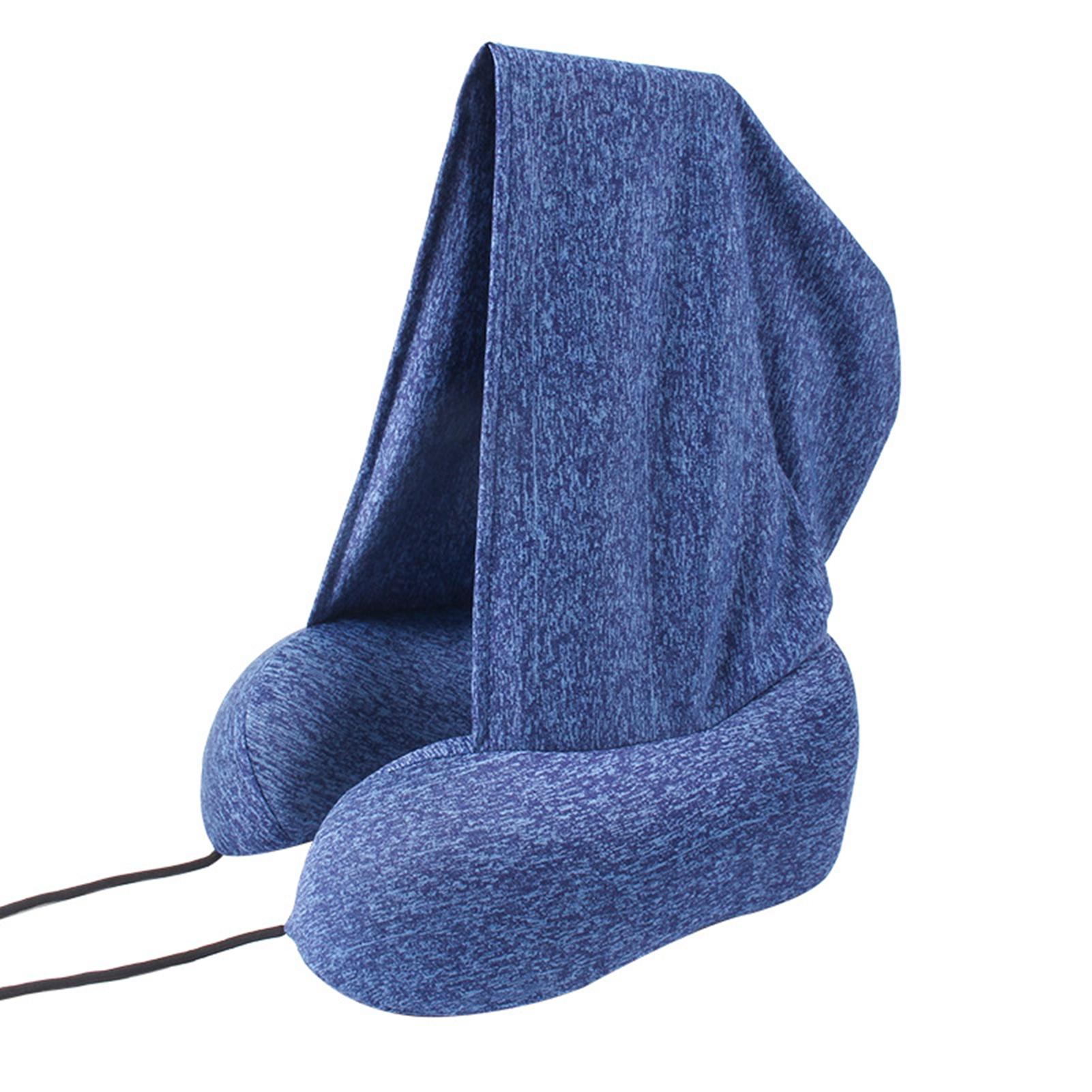 

Hooded U Shaped Pillow Removable Neck Protection Memory Cotton Neck Travel Pillow for Home Outdoor U0432 синий