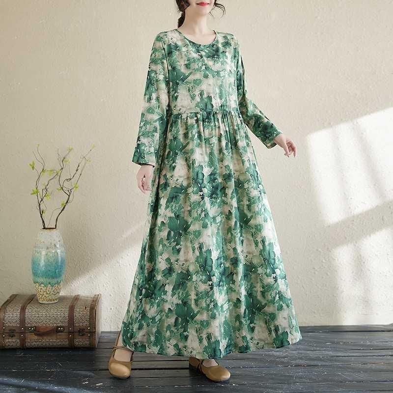 2025 New Floral Vacation Style Travel Round Neck Vintage Dresses