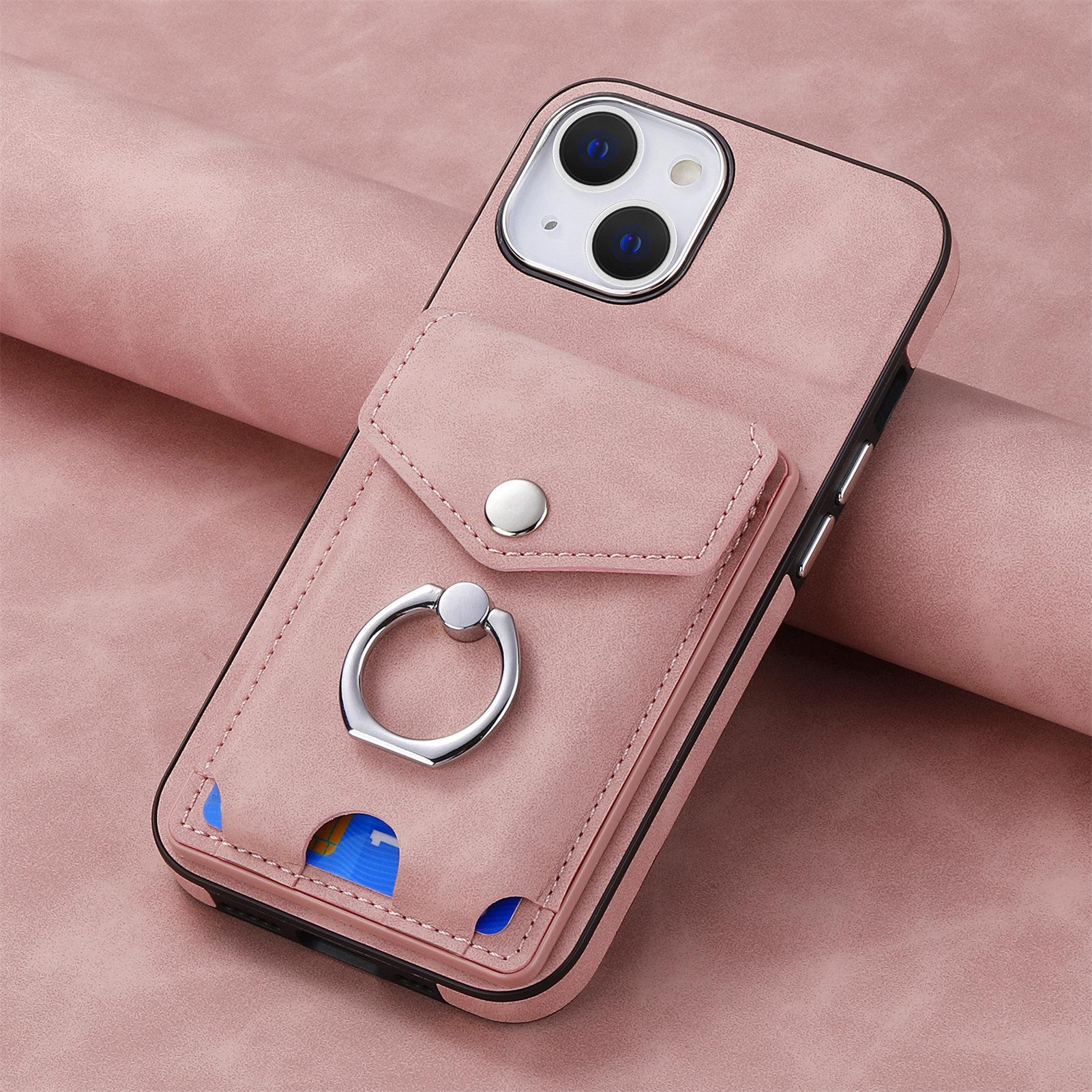 

iPhone 16 Pro Leather Case with Electroplated Card Holder & Ring Stand iPhone 16 Pro Max рожевий