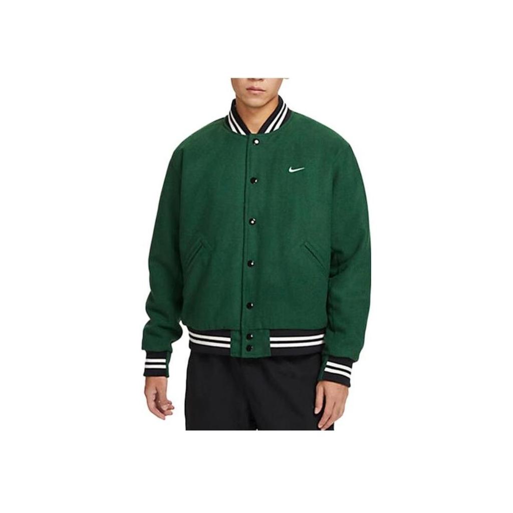 Nike Logo Print Striped Single-Breasted Baseball Jacket Men Outerwear Green DQ5011-341