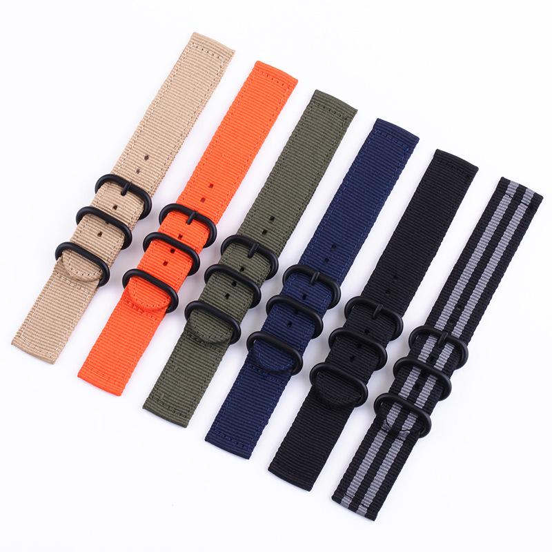 Black Buckle NATO Two-Piece Nylon Watch Strap, Long & Short, Frosted Sandblasted, 18-24mm