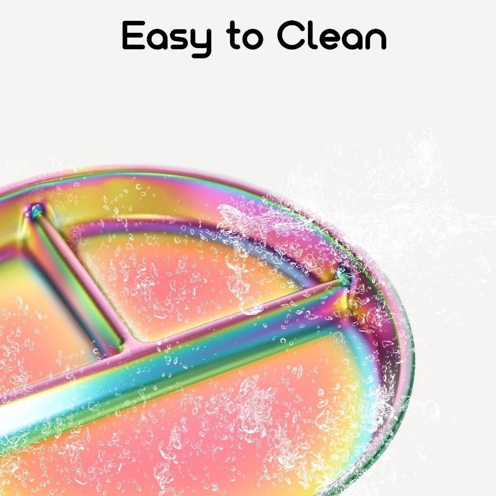 304 Stainless Steel Portion Control Plate Dazzling Salad Barbecue Plate 3 Grids Dishes  Weight Loss