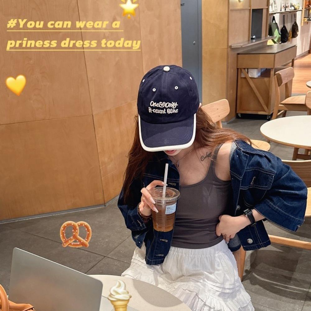 Letter Embroidered Embroidery Letter Cap Adjustable Sunscreen Hat Wave Point Baseball Cap Female