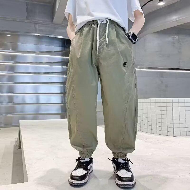

New Boy s Casual Harlan Drawstring Trousers Fashionable Versatile Sports Thin Section Straight Trousers 170 зелений