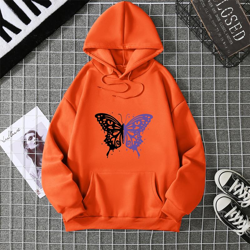 Top Casual Soft Women Hoodie White and Purple Butterfly Personality Funny Women Fashion Wool Hoodie Loose Sports Shirt