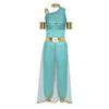Womens Arab Princess Costume Belly Dance Design Gem Decor Contrast Color Shiny Tulle Overlay Jumpsuit