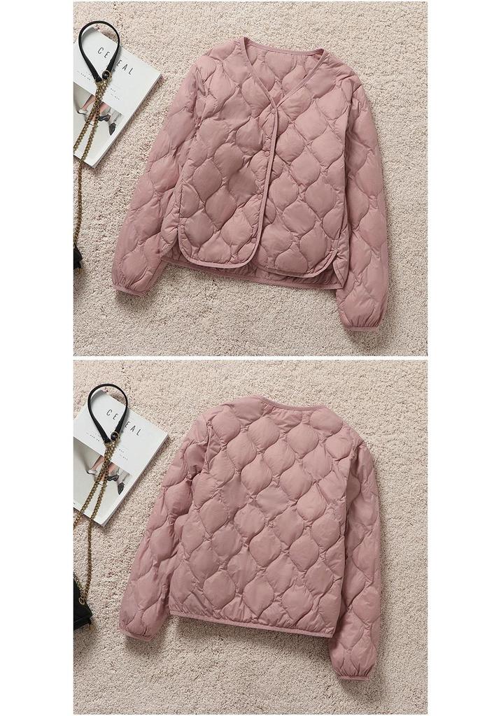 2024 Women's Fashion Loose-Fit Diamond Quilted Down Jacket - Lightweight, Warm, Round Neck, Short Coat