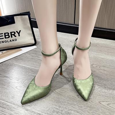Fashion 2024 Summer New Fashion Outwear Women's High Heel Shoes Pointed Shallow Mouth Solid Color One Line Buckle Banquet Shoes