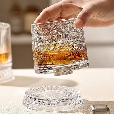 European Crystal-Cut Rotating Decanter & Whiskey Glass Set, Luxury Barware with Creative Design, Elegant Home Gift