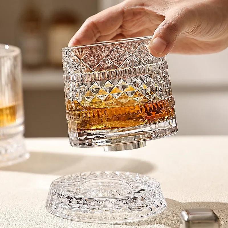 255 ML Whiskey Glass Transparent Wine Glass Household Heat-resistant Rotatable Beer Cup Party Drinkware Creative ornaments