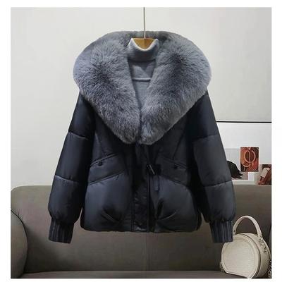Autumn and Winter Women's Big Fur Collar Cotton-padded Jacket New Age-reducing Short Cotton-padded Clothes