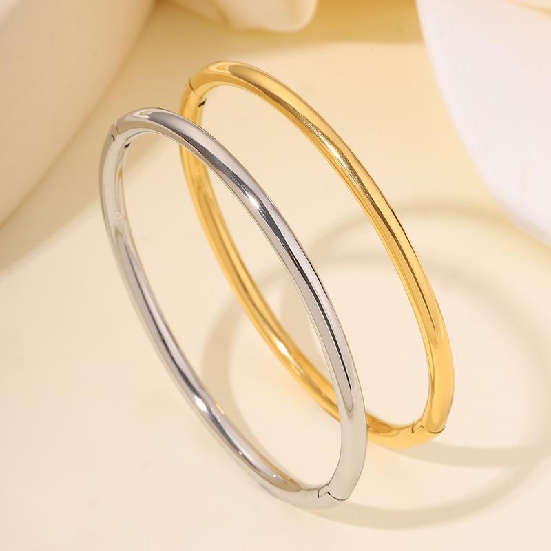 Titanium Steel Bracelet - Round Smooth Surface Plain Ring Stainless Steel Bracelet, Fashionable and Simple Open Wristband
