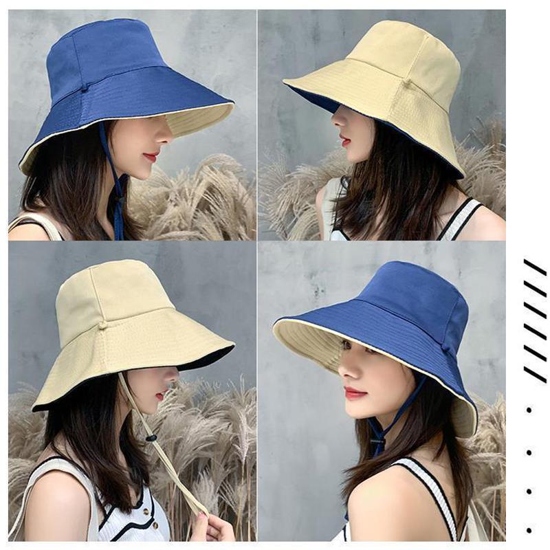 Ladies Holiday Reversible Wide Brim Bucket Sun Hat Foldable Summer Fisherman Cap