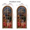 Vintage Holzbogenfenster Wandaufkleber Nebelwald Sikahirsch Kunst Selbstklebender Wandsticker Wasserdicht Abnehmbare Dekoration für Zuhause