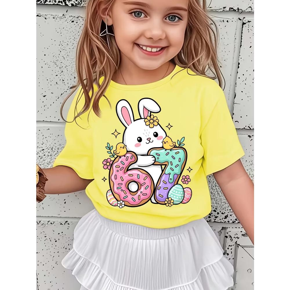 Summer 67 Digital Donut Rabbit Print Kid Cotton Tshirt Casual Girls Short Sleeved Shirts Cartoon Fashion Childrenss Clothes Top 110