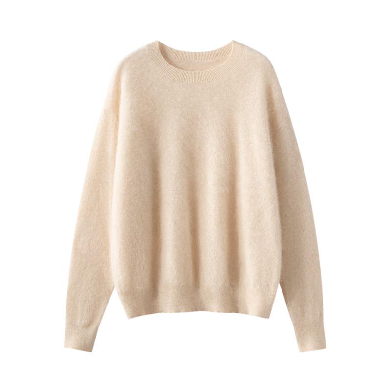 Women's Loose Knit Cashmere Pullover with Brushed Round Neck