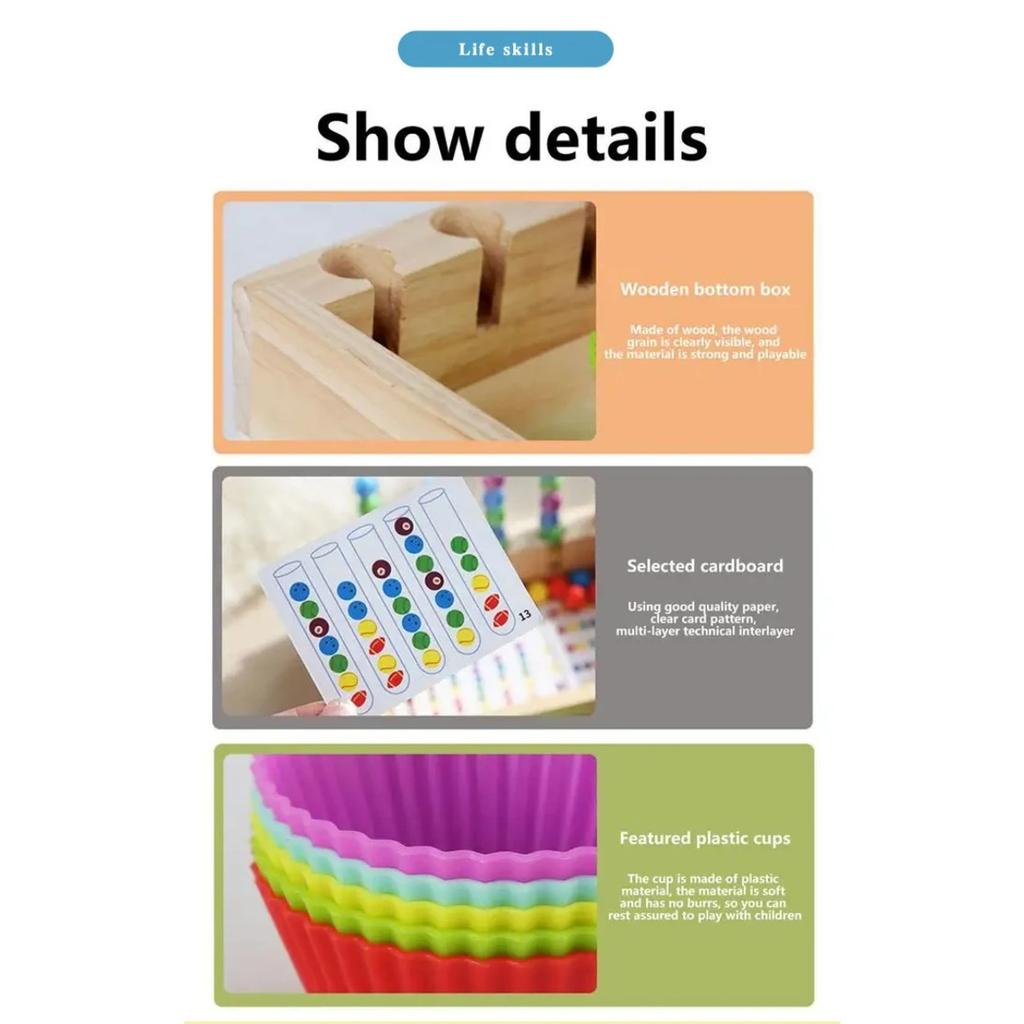 Montessori Educación Temprana Clip Tubo de Ensayo Cuentas de Color Niños Color Cognitivo Coordinación Mano-ojo Juguetes Educativos para el Cerebro