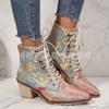 Autumn and winter new embroidered high-heeled Martin boots large size lace-up thick-heeled short boots women