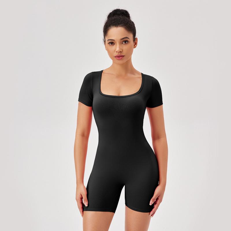 Women s Quick-Dry Square Neck Yoga Bodysuit - Short Sleeve Fitness Apparel