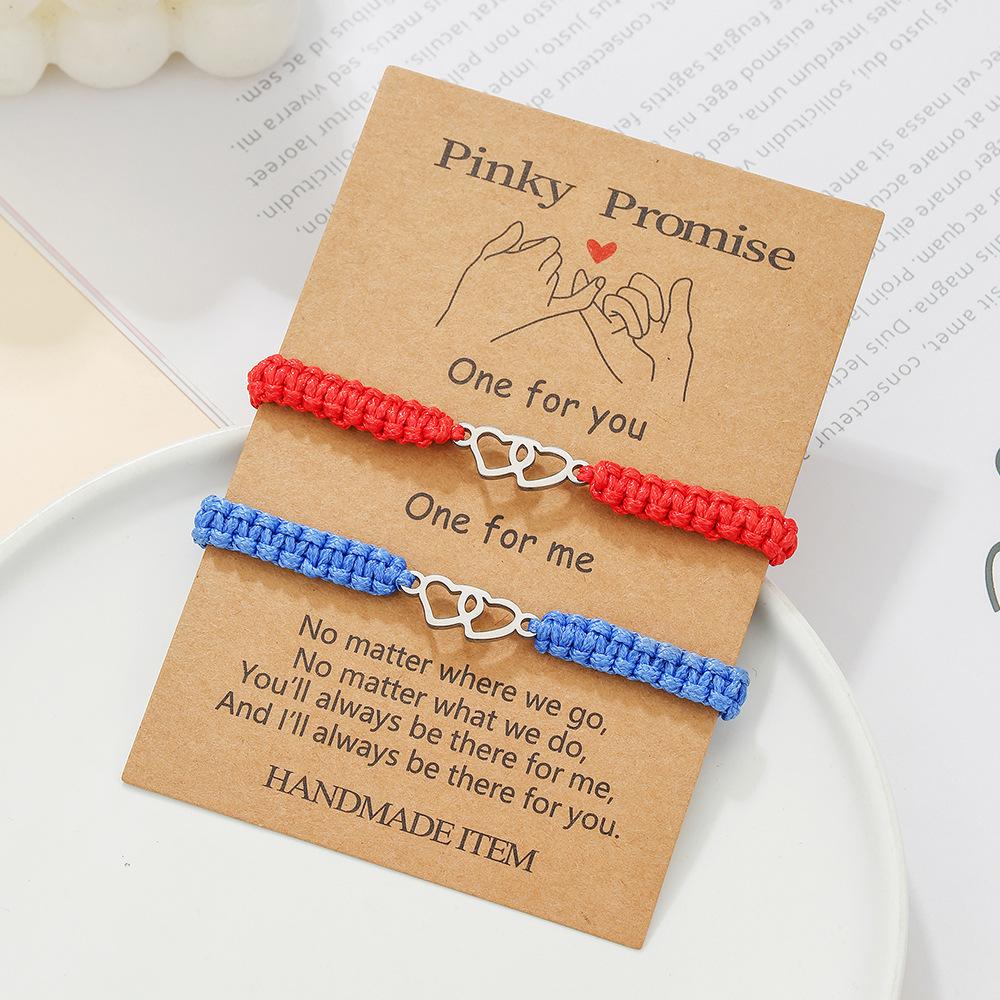 a pair of love girlfriend bracelets, couple friendship woven hand ropes, adjustable matching gift card jewelry batches