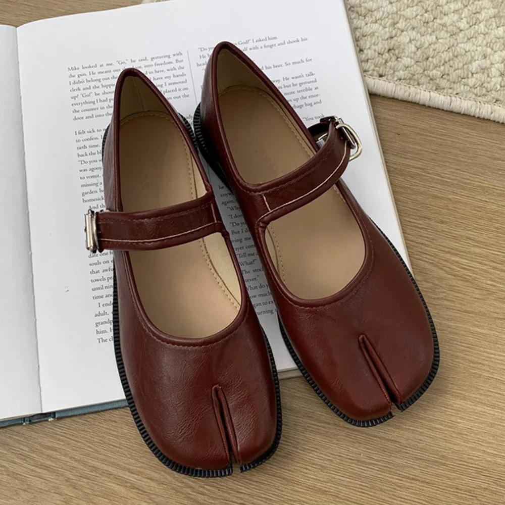Fashion Split Toe Mary Janes Shoes For Women Square heel Tabi Shoes Loafer 2025 Spring Summer Soft Leather Women Pumps Shoes