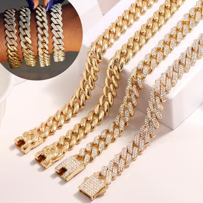 7/8/9palcové hrotové náramky Miami Cuban Link Chain pro ženy 2řadý kamínkový kubánský řetízkový náramek Náramek Trendy šperky Dárky